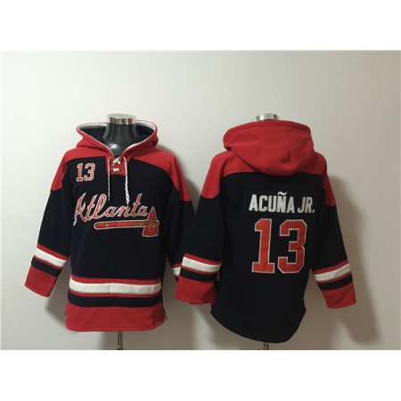 Men's Atlanta Braves #13 Ronald Acuna Jr. Navy/Red Ageless Must-Have Lace-Up Pullover Hoodie