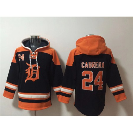 Men's Detroit Tigers #24 Miguel Cabrera Black/Orange Lace-Up Pullover Hoodie
