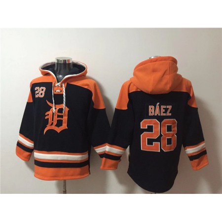 Men's Detroit Tigers #28 Javier Baez Black/Orange Lace-Up Pullover Hoodie