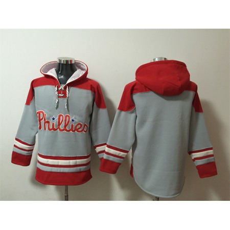 Men's Philadelphia Phillies Blank Grey/Red Ageless Must-Have Lace-Up Pullover Hoodie