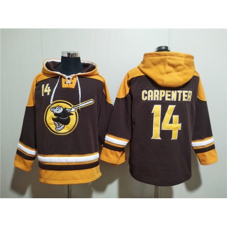Men's San Diego Padres #14 Matt Carpenter Brown/Gold Ageless Must-Have Lace-Up Pullover Hoodie