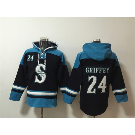 Men's Seattle Mariners #24 Ken Griffey Jr. Navy/Awus Lace-Up Pullover Hoodie