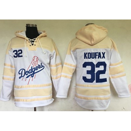Dodgers #32 Sandy Koufax White Sawyer Hooded Sweatshirt MLB Hoodie