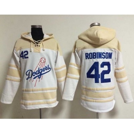 Dodgers #42 Jackie Robinson White Sawyer Hooded Sweatshirt MLB Hoodie