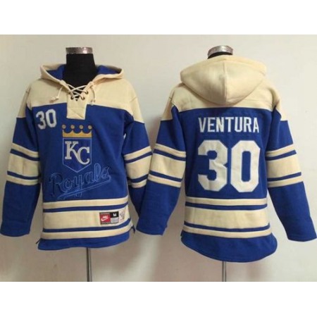 Royals #30 Yordano Ventura Light Blue Sawyer Hooded Sweatshirt MLB Hoodie