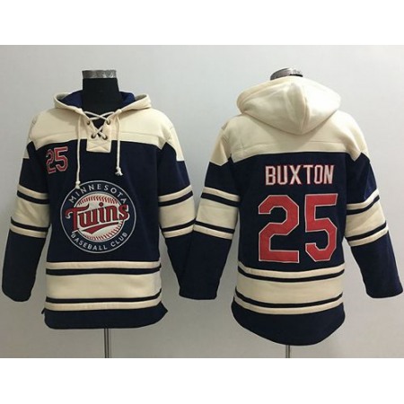 Twins #25 Byron Buxton Navy Blue Sawyer Hooded Sweatshirt MLB Hoodie