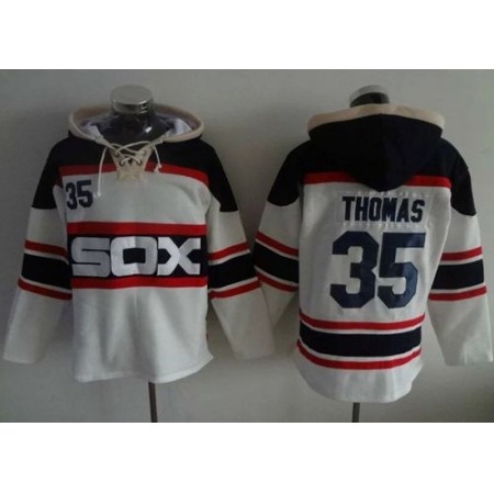 White Sox #35 Frank Thomas White Sawyer Hooded Sweatshirt Alternate Home MLB Hoodie