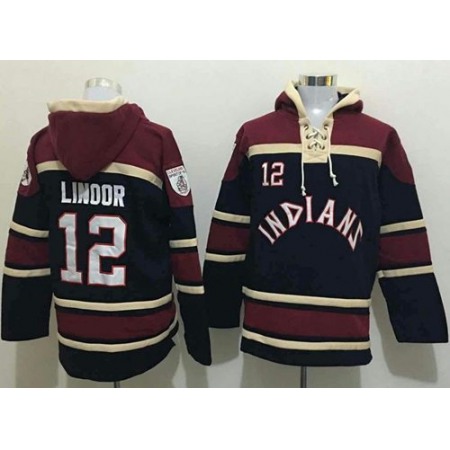 indians #12 Francisco Lindor Black Sawyer Hooded Sweatshirt MLB Hoodie