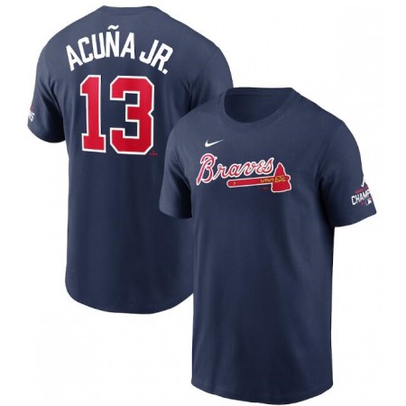 Men's Atlanta Braves #13 Ronald Acuna Jr. 2021 Navy World Series Champions Player Name & Number T-Shirt
