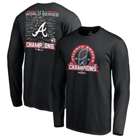 Men's Atlanta Braves 2021 Black World Series Champions Signature Roster Long Sleeve T-Shirt