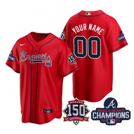 Men's Atlanta Braves ACTIVE Player Custom 2021 Red World Series Chimpions With 150th Anniversary Cool Base Stitched Jersey