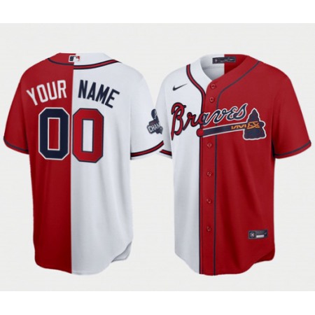 Men's Atlanta Braves Customized Red White Two tone Split Cool Base Stitched Jersey