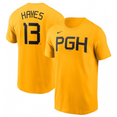 Men's Pittsburgh Pirates #13 Ke'Bryan Hayes Gold 2023 City Connect Name & Number T-Shirt