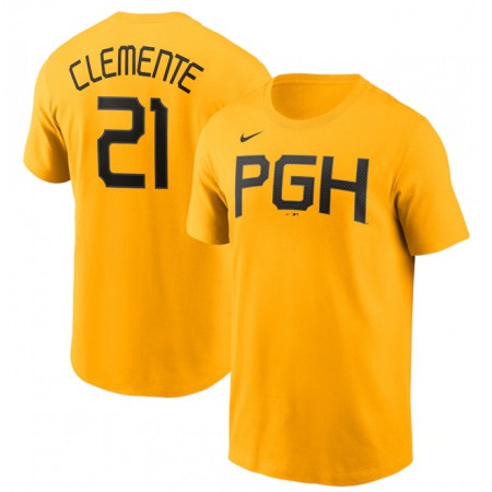 Men's Pittsburgh Pirates #21 Roberto Clemente Gold 2023 City Connect Name & Number T-Shirt