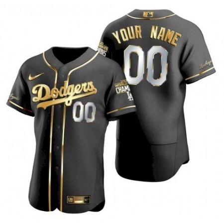 Men's Los Angeles Dodgers Customized Black Gold 2020 World Series Champions Flex Base Stitched Jersey