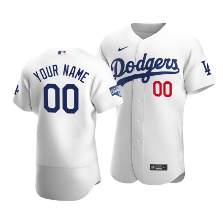 Men's Los Angeles Dodgers Customized White 2020 World Series Champions Home Patch Flex Base Stitched Jersey