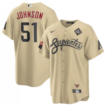 Men's Arizona Diamondbacks #51 Randy Johnson Cream 2023 World Series City Connect Cool Base Stitched Baseball Jersey