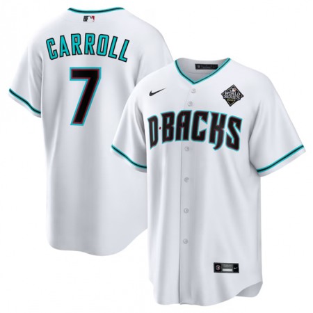 Men's Arizona Diamondbacks #7 Corbin Carroll White 2023 World Series Cool Base Stitched Baseball Jersey