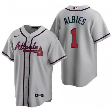 Men's Atlanta Braves #1 Ozzie Albies Grey Cool Base Stitched Jersey