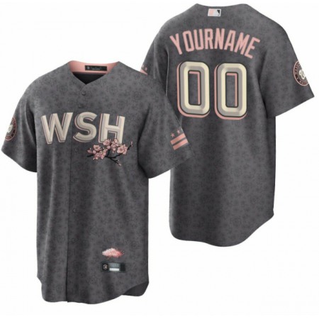 Men's Washington Nationals Customized 2022 Grey City Connect Cherry Blossom Stitched Baseball Jersey