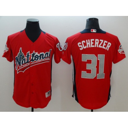 National League #31 Max Scherzer Red 2019 MLB All-Star Game Workout Jersey