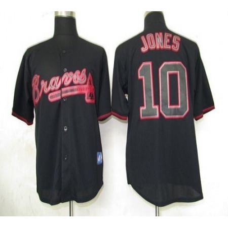 Braves #10 Chipper Jones Black Fashion Stitched MLB Jersey
