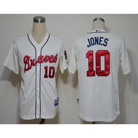 Braves #10 Chipper Jones Cream Cool Base Stitched MLB Jersey