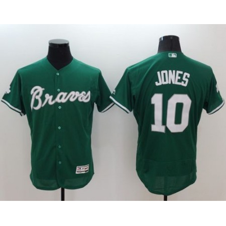 Braves #10 Chipper Jones Green Celtic Flexbase Authentic Collection Stitched MLB Jersey