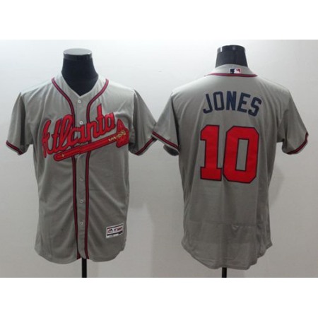 Braves #10 Chipper Jones Grey Flexbase Authentic Collection Stitched MLB Jersey