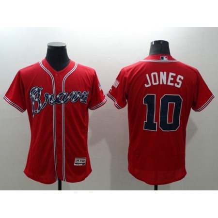 Braves #10 Chipper Jones Red Flexbase Authentic Collection Stitched MLB Jersey