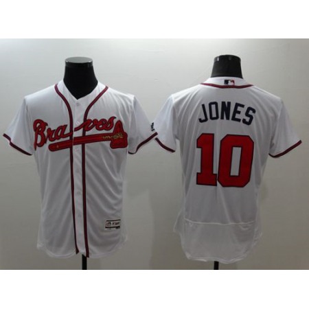Braves #10 Chipper Jones White Flexbase Authentic Collection Stitched MLB Jersey