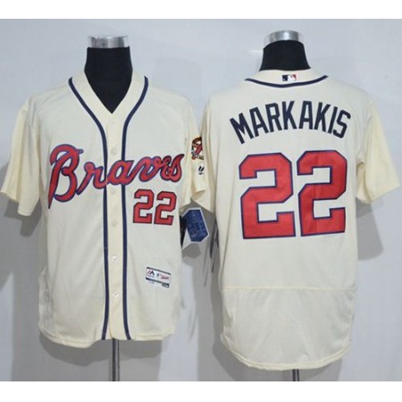 Braves #22 Nick Markakis Cream Flexbase Authentic Collection Stitched MLB Jersey