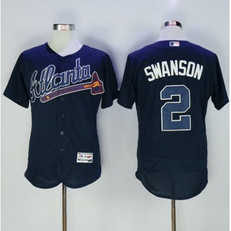 Braves #2 Dansby Swanson Navy Blue Flexbase Authentic Collection Stitched MLB Jersey