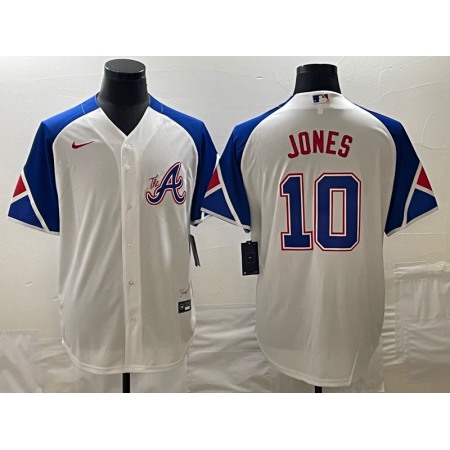 Men's Atlanta Braves #10 Chipper Jones White 2023 City Connect Cool Base Stitched Baseball Jersey
