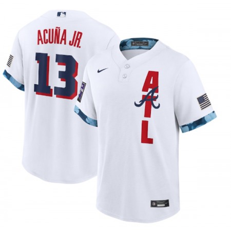 Men's Atlanta Braves #13 Ronald Acuna Jr. 2021 White All-Star Cool Base Stitched MLB Jersey