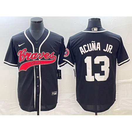 Men's Atlanta Braves #13 Ronald Acuna Jr. Black Cool Base Stitched Baseball Jersey