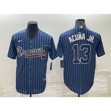 Men's Atlanta Braves #13 Ronald Acuna Jr. Navy Cool Base Stitched Baseball Jersey