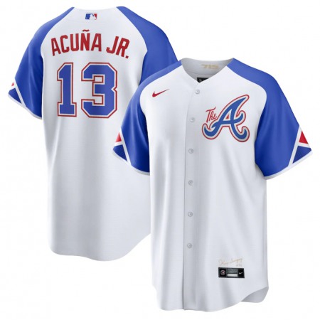 Men's Atlanta Braves #13 Ronald Acuna Jr. White 2023 City Connect Cool Base Stitched Baseball Jersey