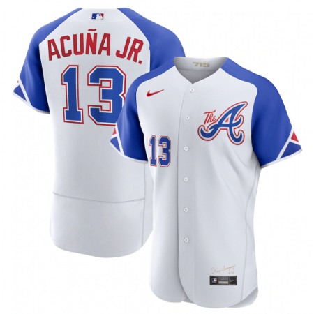 Men's Atlanta Braves #13 Ronald Acuna Jr. White 2023 City Connect Flex Base Stitched Jersey