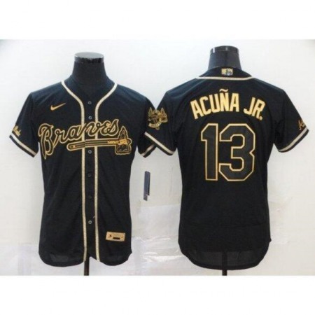 Men's Atlanta Braves #13 Ronald Acuna Jr 2020 Black Golden Flex Base Stitched MLB Jersey