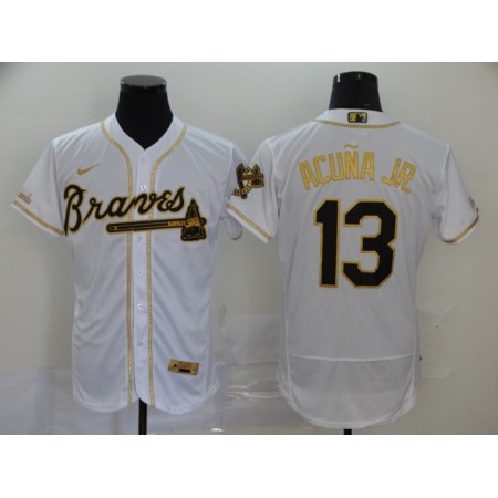 Men's Atlanta Braves #13 Ronald Acuna Jr 2020 White Golden Flex Base Stitched MLB Jersey