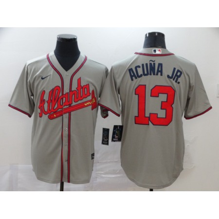 Men's Atlanta Braves #13 Ronald Acuna Jr Grey Cool Base Stitched MLB Jersey