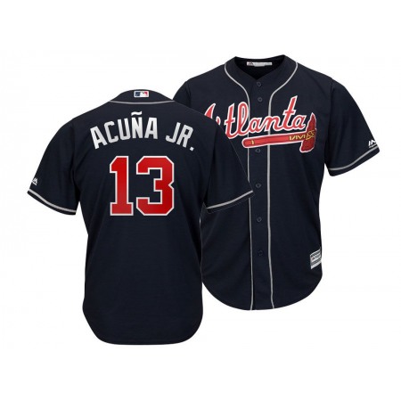 Men's Atlanta Braves #13 Ronald Acuna Majestic Navy Cool Base Stitched MLB Jersey