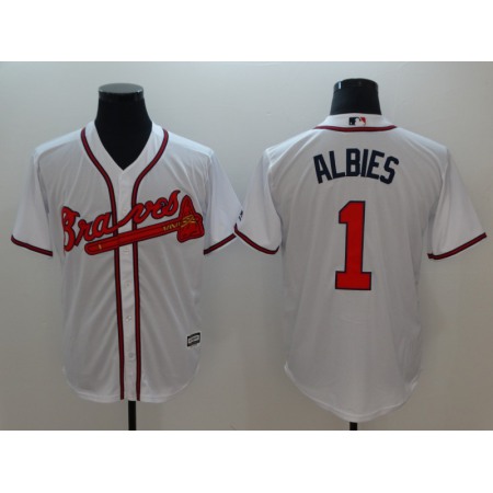 Men's Atlanta Braves #1 Ozhaino Albies White Flexbase Stitched MLB Jersey