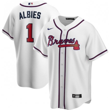Men's Atlanta Braves #1 Ozzie Albies White Cool Base Stitched Jersey
