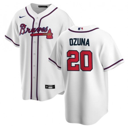 Men's Atlanta Braves #20 Marcell Ozuna White Cool Base Stitched Jersey