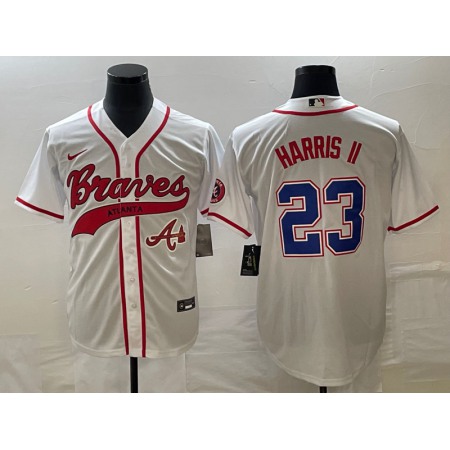 Men's Atlanta Braves #23 Michael Harris ii White Cool Base With Patch Stitched Baseball Jersey