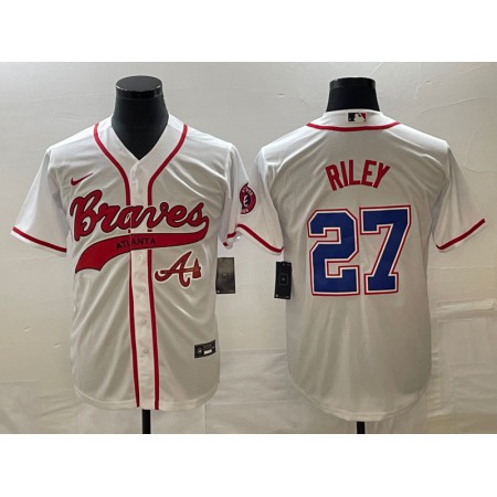 Men's Atlanta Braves #27 Austin Riley White Cool Base With Patch Stitched Baseball Jersey