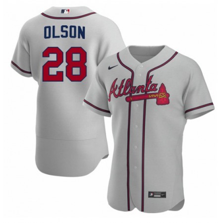 Men's Atlanta Braves #28 Matt Olson Grey Flex Base Stitched Baseball Jersey