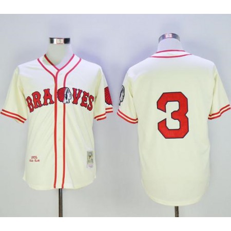 Mitchell and Ness Braves #3 Babe Ruth Stitched Cream Throwback MLB Jersey